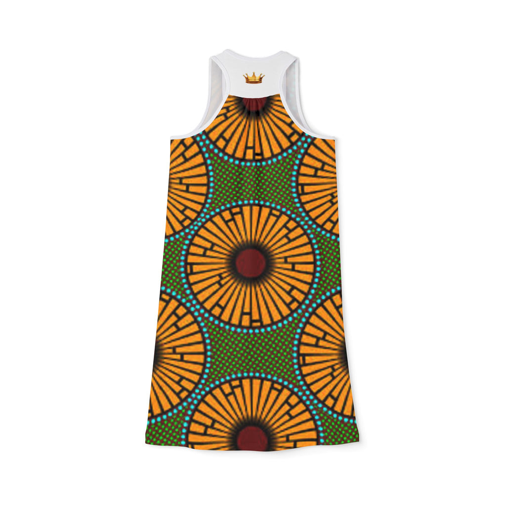 Racerback Dress — Blue & Orange Wavy Tribal Print
