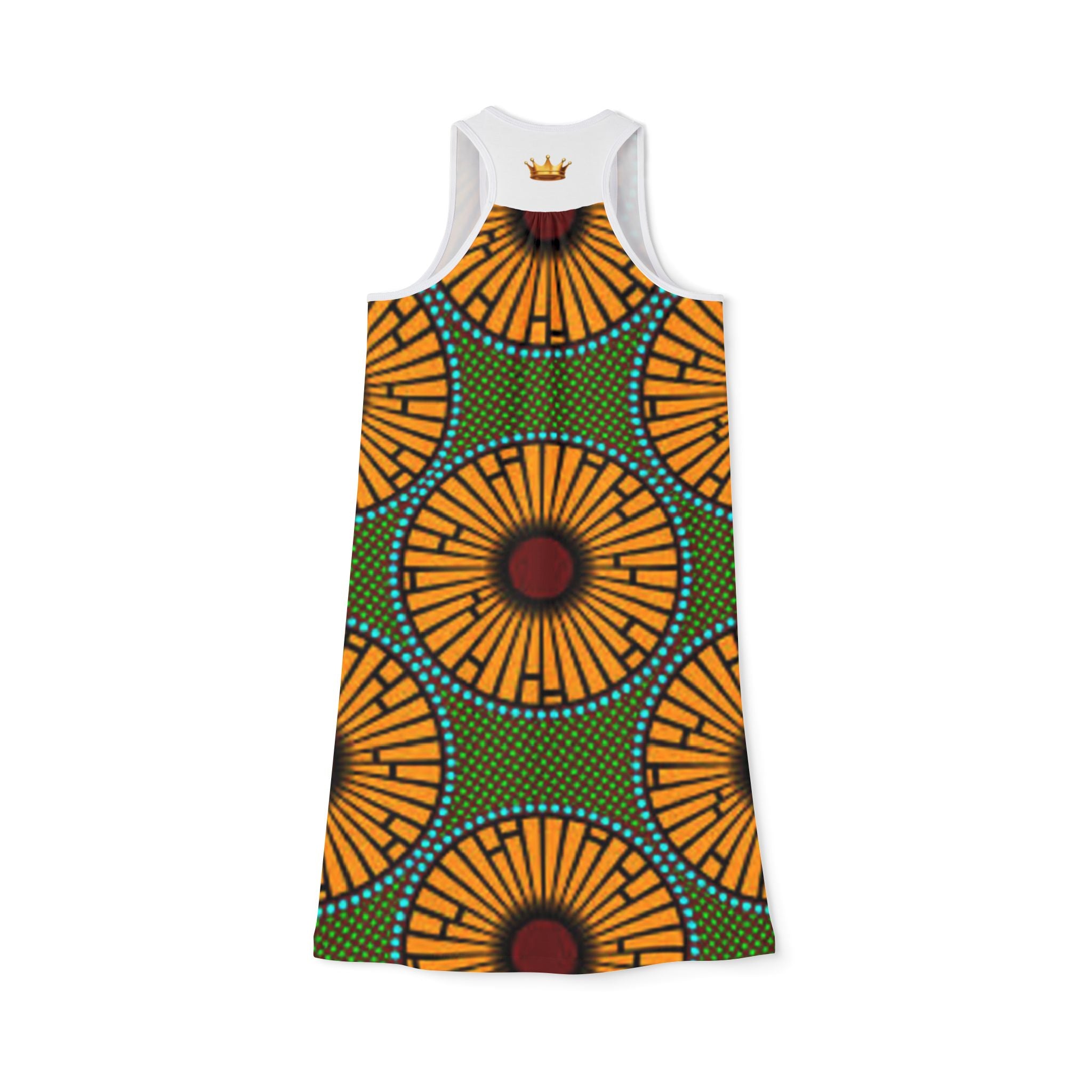 Racerback Dress — Blue & Orange Wavy Tribal Print