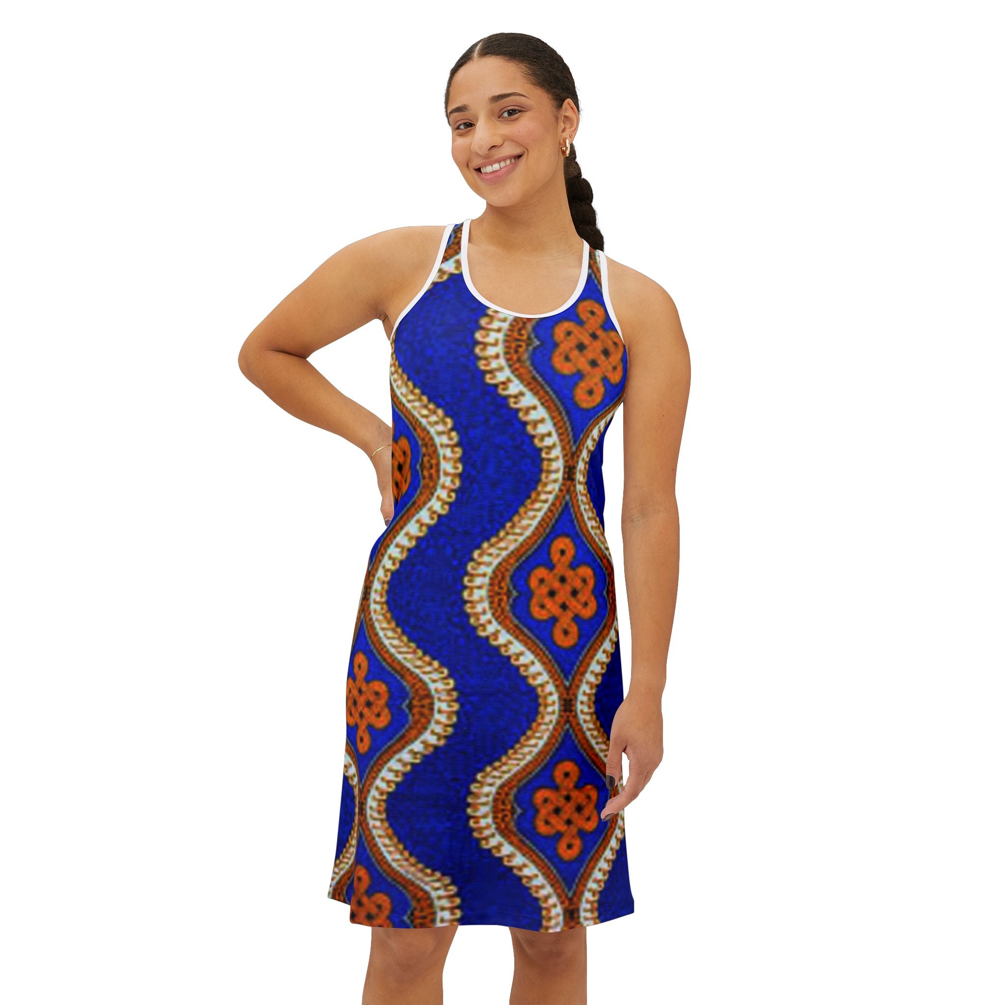 Racerback Dress — Bold Blue African Wax Print Pattern