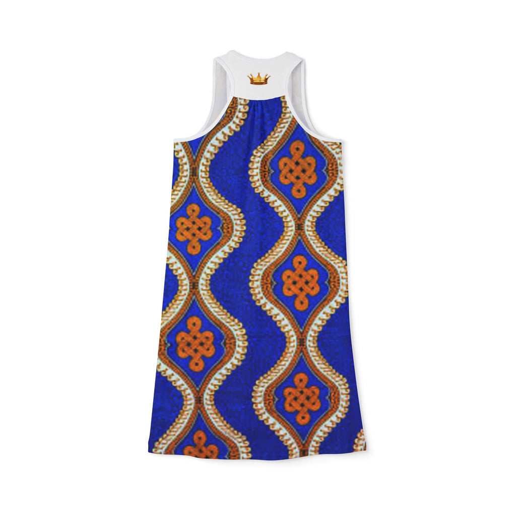 Racerback Dress — Bold Blue African Wax Print Pattern