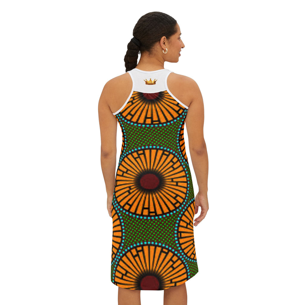 Racerback Dress — Blue & Orange Wavy Tribal Print