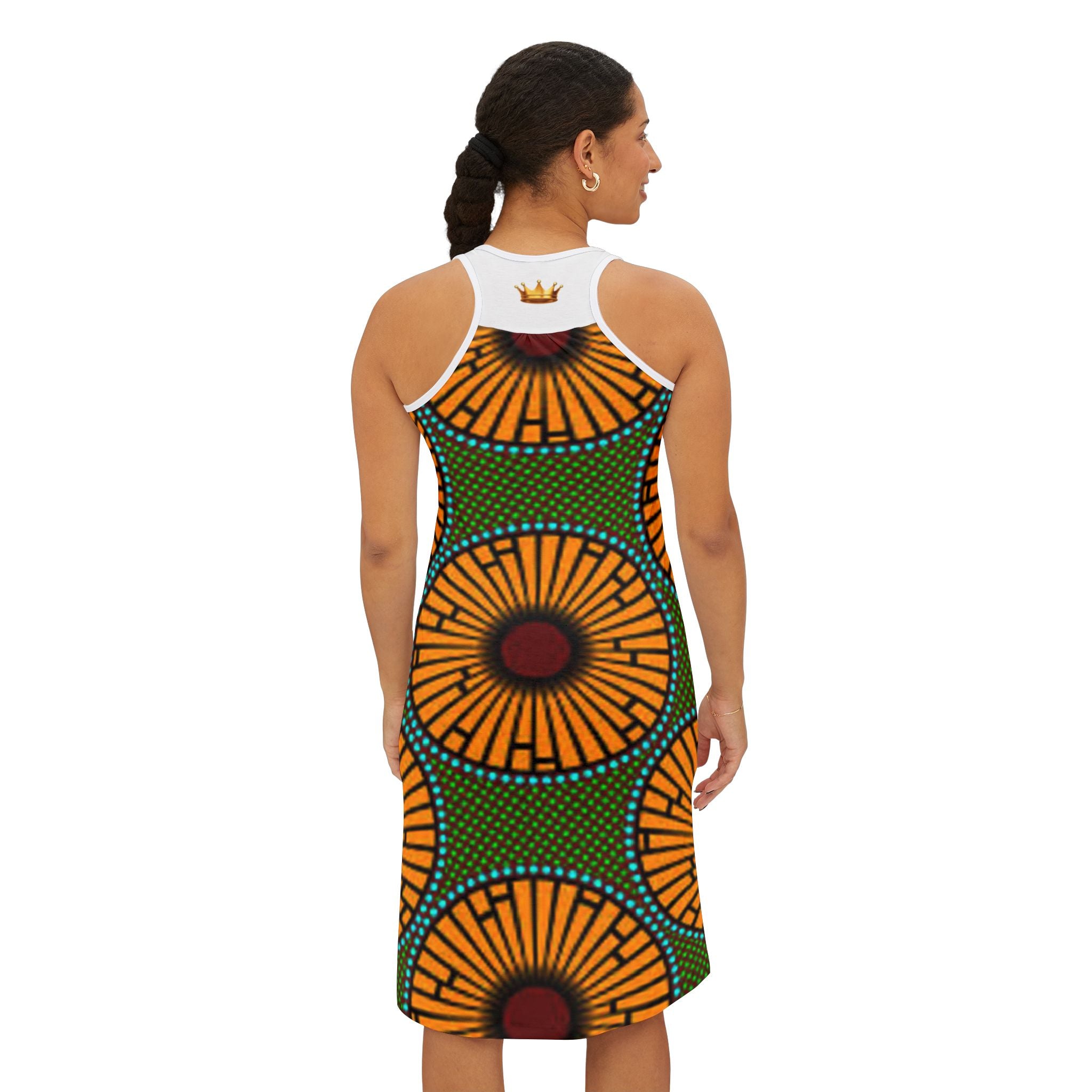 Racerback Dress — Blue & Orange Wavy Tribal Print