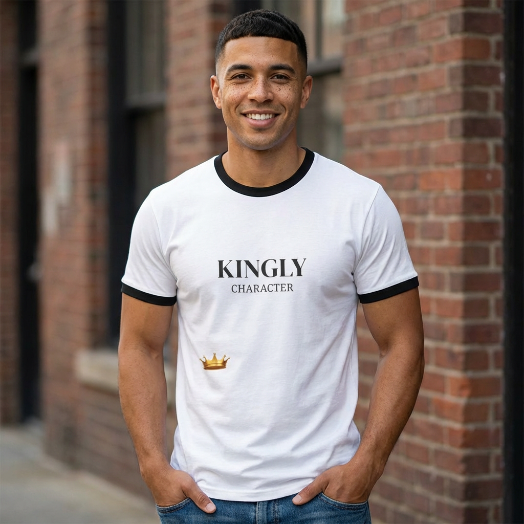 Kingly Character Ringer Tee — Vintage Athletic White & Black T-Shirt