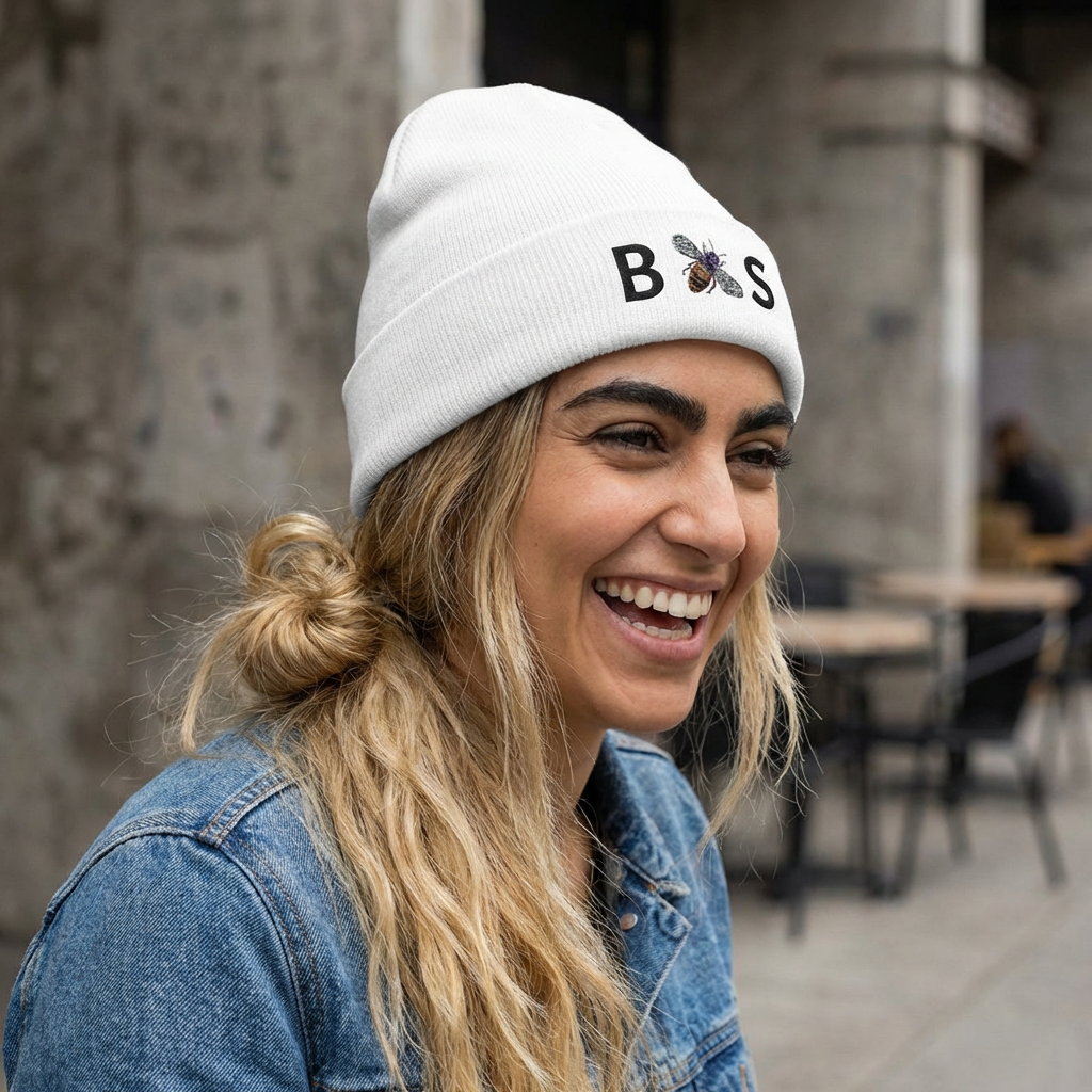 “Bee Sweet” Embroidered Cuffed Beanie Hat