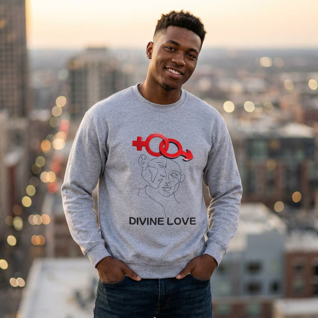 Unisex Crewneck Sweatshirt —Divine Love Couple Minimal Line Art  Sweatshirt