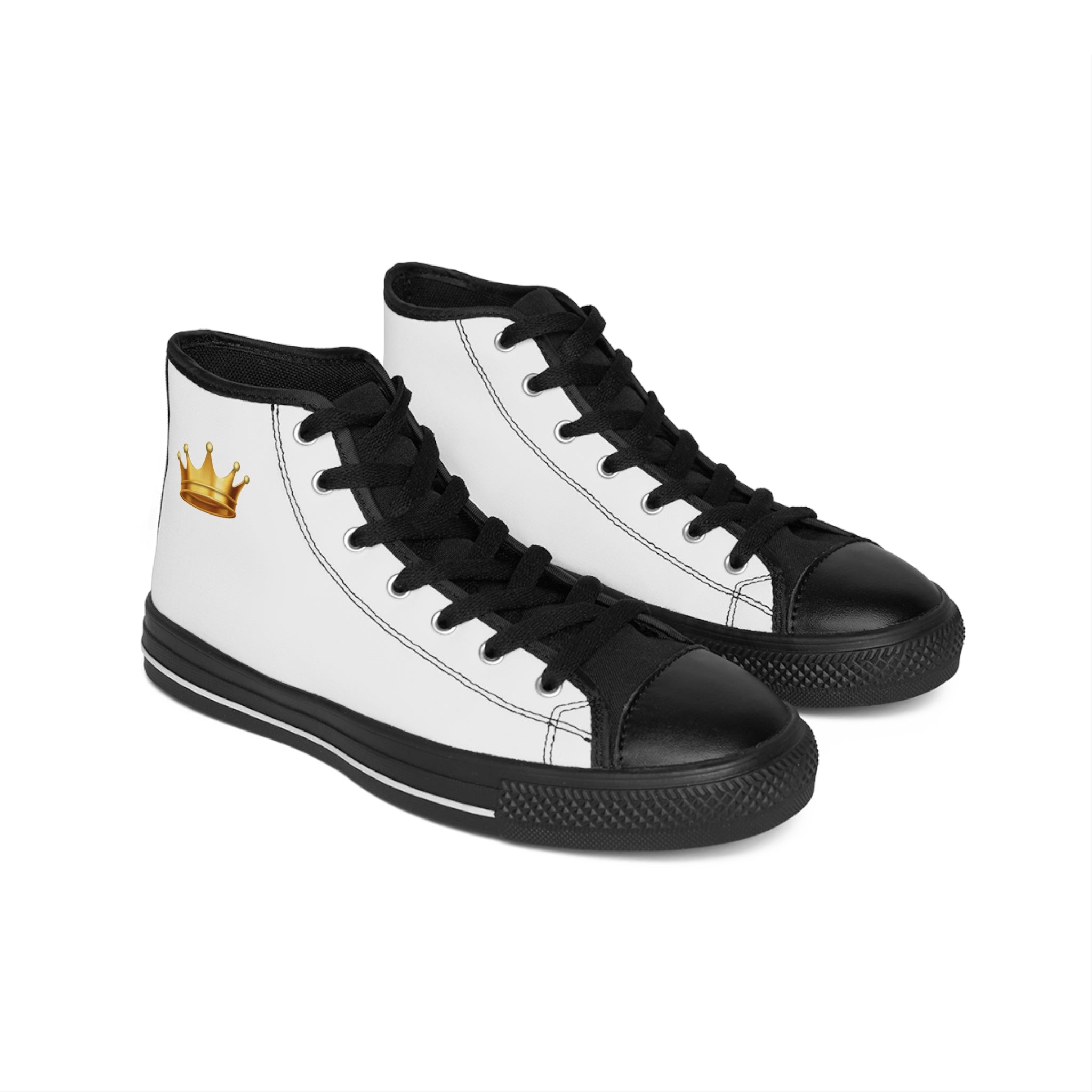 Kingly Character High-Top Sneakers — Men's Classic White Canvas Shoes with Gold Crown Accent