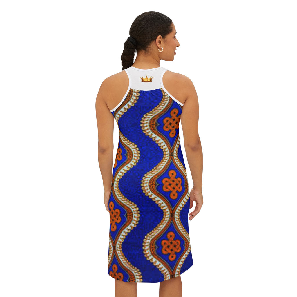 Racerback Dress — Bold Blue African Wax Print Pattern