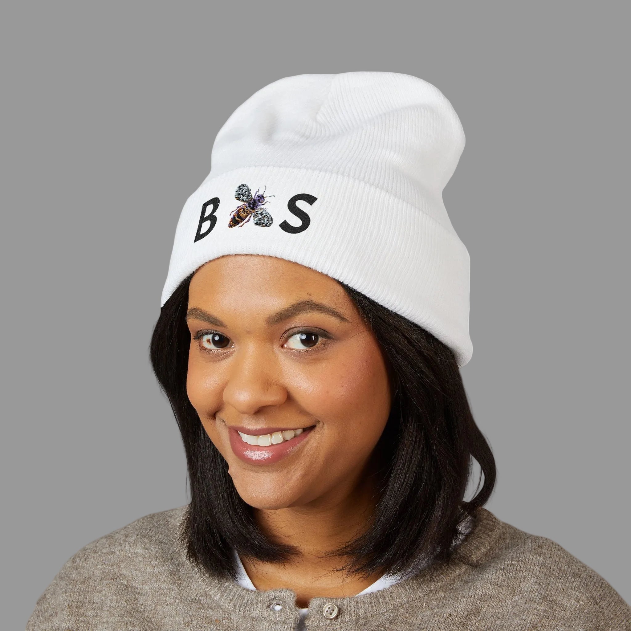 “Bee Sweet” Embroidered Cuffed Beanie Hat