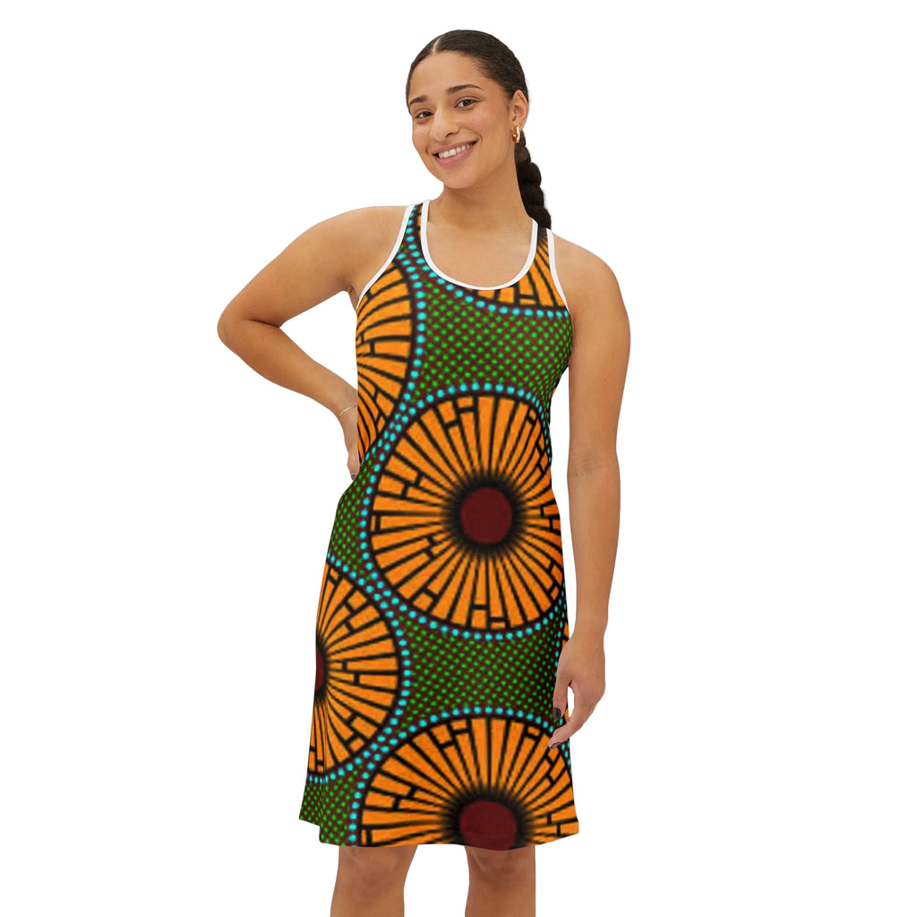 Racerback Dress — Blue & Orange Wavy Tribal Print