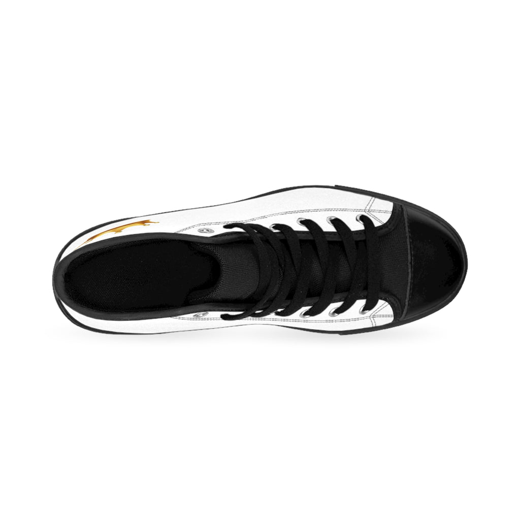Kingly Character High-Top Sneakers — Men's Classic White Canvas Shoes with Gold Crown Accent