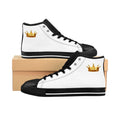 Kingly Character High-Top Sneakers — Men's Classic White Canvas Shoes with Gold Crown Accent